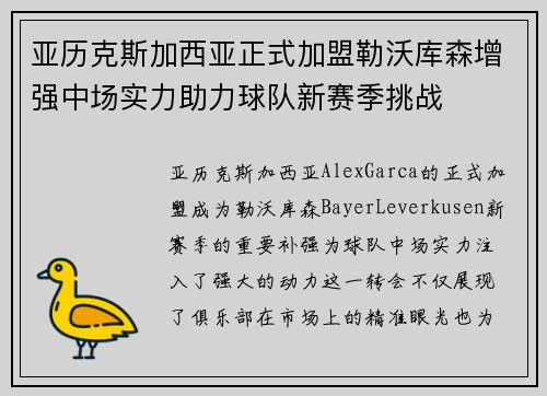 亚历克斯加西亚正式加盟勒沃库森增强中场实力助力球队新赛季挑战 亚历克斯加西亚正式加盟勒沃库森增强中场实力助力球队新赛季挑战